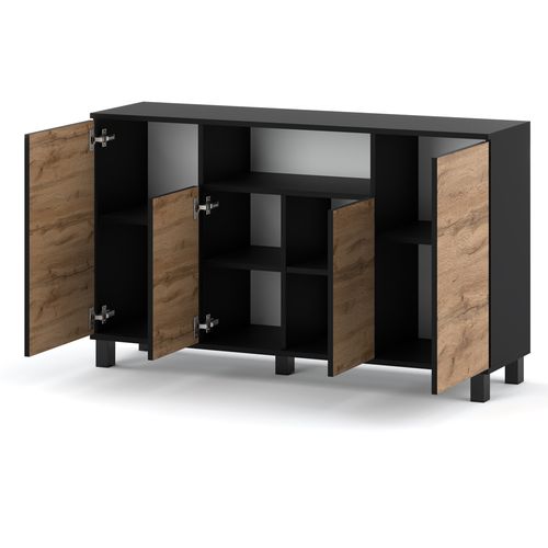 Komoda Do Sypialni Salonu 140cm Bruno Duża Szafka Pojemna Rtv Czarna Wotan na Arena.pl