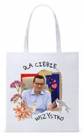 Mateusz Morawiecki Pis Torba Eco Biała Shopper Z Nadrukiem Ze Zdjęciem