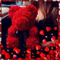 MIŚ Z RÓŻ 25 CM DUŻY Z PŁATKÓW RÓŻ KOKARDA PUDEŁKO PREZENT NA WALENTYNKI