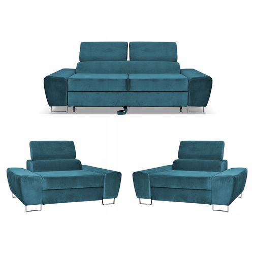 Zestaw mebli wypoczynkowych Bosso Sofa 2os fotele niebieskie na Arena.pl