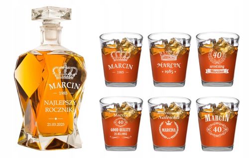 KARAFKA DO WHISKY Z GRAWEREM 6 SZKLANEK URODZINY ŚLUB KAWALERSKI ŚWIADEK na Arena.pl