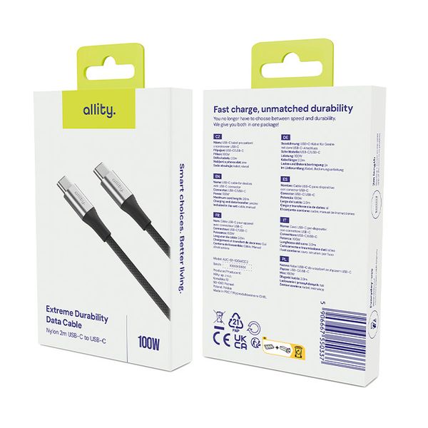 Allity kabel USB-C - USB-C 1,0 m 100W czarny zdjęcie 4