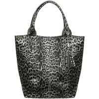 VERA PELLE torebka damska skórzana shopper w panterkę V515 c.szara