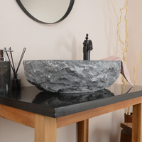 Umywalka z kamienia czarna naturalny zlew 60 cm kamienny