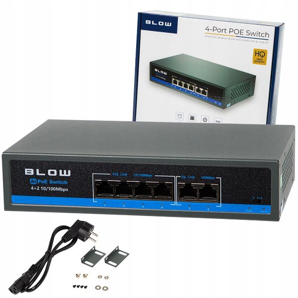 SWITCH POE DO KAMER 4xPOE 100Mbps 2xUpLINK 75W BLOW Extend mode zdjęcie 1