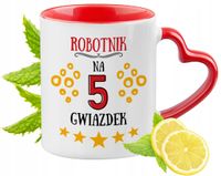 Kubek Czerwony Z Uszkiem W Kształcie Serca Dla Robotnika Na Prezent