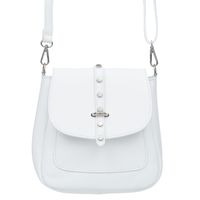 VERA PELLE torebka skórzana listonoszka z klapą i paskiem V645 biała