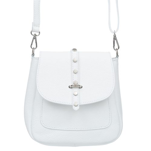 VERA PELLE torebka skórzana listonoszka z klapą i paskiem V645 biała na Arena.pl