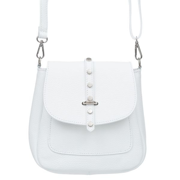 VERA PELLE torebka skórzana listonoszka z klapą i paskiem V645 biała zdjęcie 1