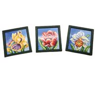Trzy Obrazy Kwiatowe Ręcznie Haftowane – Zestaw Handmade