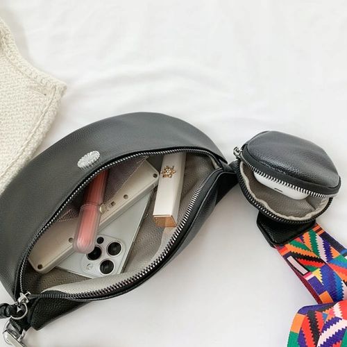 NERKA CZARNA SASZETKA DAMSKA POJEMNA SZEROKI KOLOROWY PASEK SKÓRA EKO na Arena.pl