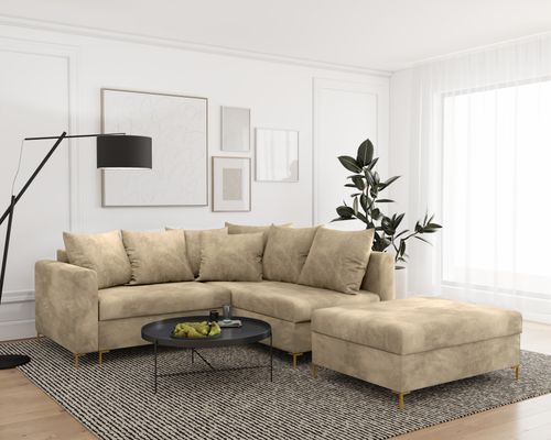 Kanapa Narożnik z Funkcją Spania i Pojemnik LOFT Mini Prince Beżowy Prawy na Arena.pl