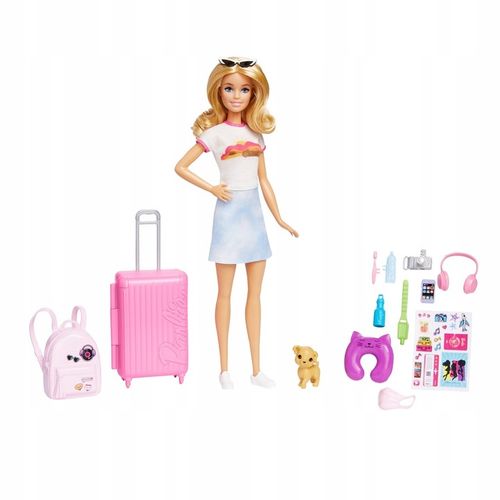 LALKA BARBIE MALIBU Z PIESKIEM W PODRÓŻY + akcesoria podróżne na Arena.pl