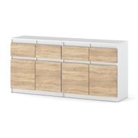 Komoda Do Salonu 160cm Biały Dąb Sonoma Duża Szafka 4 Szuflady Nowoczesna