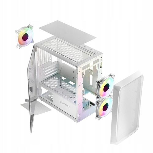 Gamingowa obudowa komputerowa Logic Portos ARGB MINI biała, 3 went. USB-C na Arena.pl