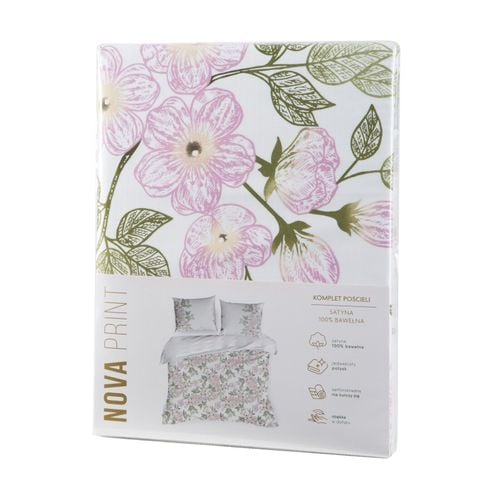 Pościeli z satyny bawełnianej NIKA 160X200 70X80X2 kwiaty biała na Arena.pl