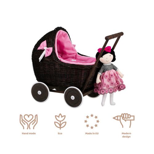 lili WIKLINOWY WÓZEK DLA LALEK Z różowym OBSZYCIEM 55X30 H45 CM na Arena.pl
