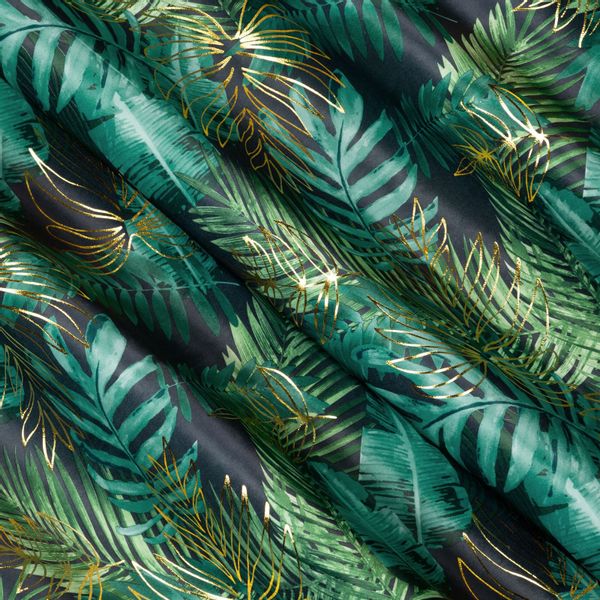 Zasłona gotowa na przelotkach DAVOS 140x250 czarno zielona w liście zdjęcie 6