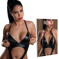Zapinany Otwarty Komplet Bielizny Wetlook Bodysuit With Zipper L/XL