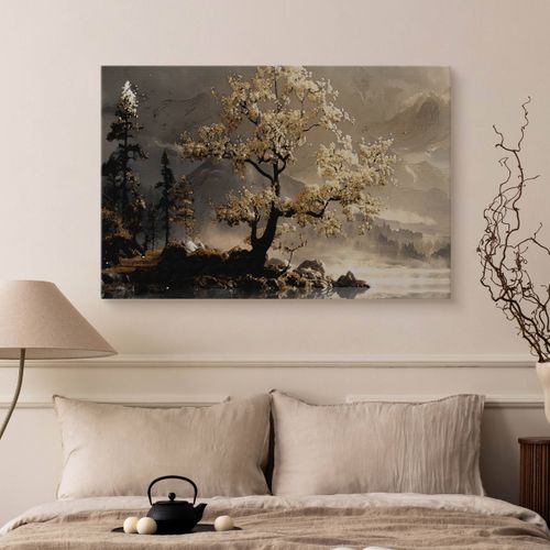 Obraz Na Płótnie Do Salonu Abstrakcyjne Drzewo Krajobraz Góry 90cm x 60cm na Arena.pl