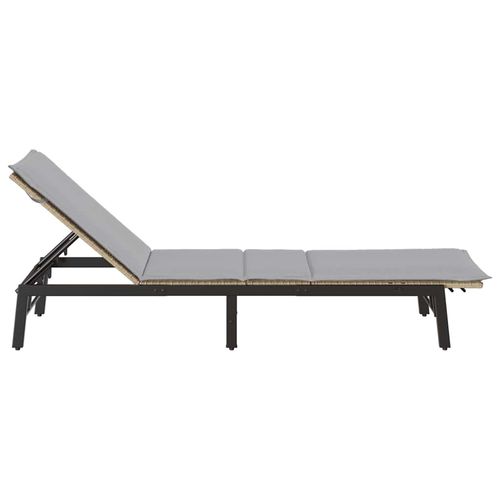 Leżak z poduszką, beżowy, polirattan na Arena.pl