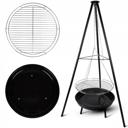 Grill Ogrodowy Wiszący Trójnóg Węglowy Palenisko Ruszt 55 cm BBQ Regulowany na Arena.pl