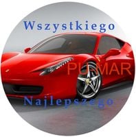 Opłatek na tort Urodziny Ferrari Auto Samochód Logo Bryka Fura Tekst Gratis