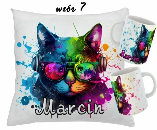 Zestaw KUBEK + PODUSZKA KOTY KOT + RÓŻNE WZORY + IMIĘ zdjęcie 8