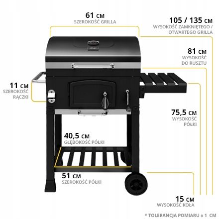 GRILL WĘGLOWY OGRODOWY Koler Ember ch1 RUSZT Z POKRYWĄ POPIELNIK +TERMOMETR na Arena.pl