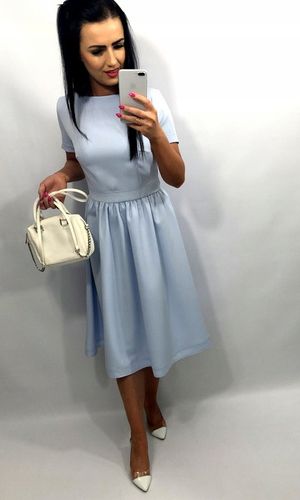 Sukienki Damskie Komunię Chrzciny Wesele Sukienka Elegancka Midi Błękit S na Arena.pl