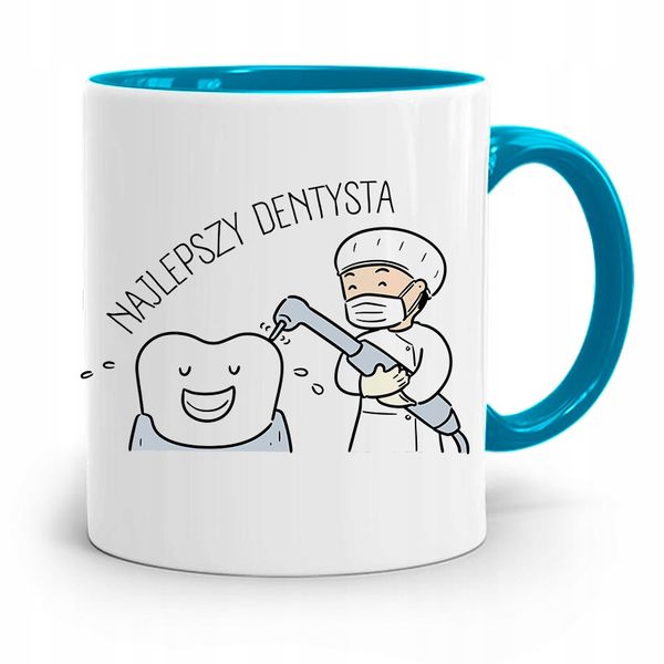Kubek Błękitny Prezent Dentysty Najlepszy Dentysta Z Nadrukiem Ze Zdjęciem zdjęcie 1