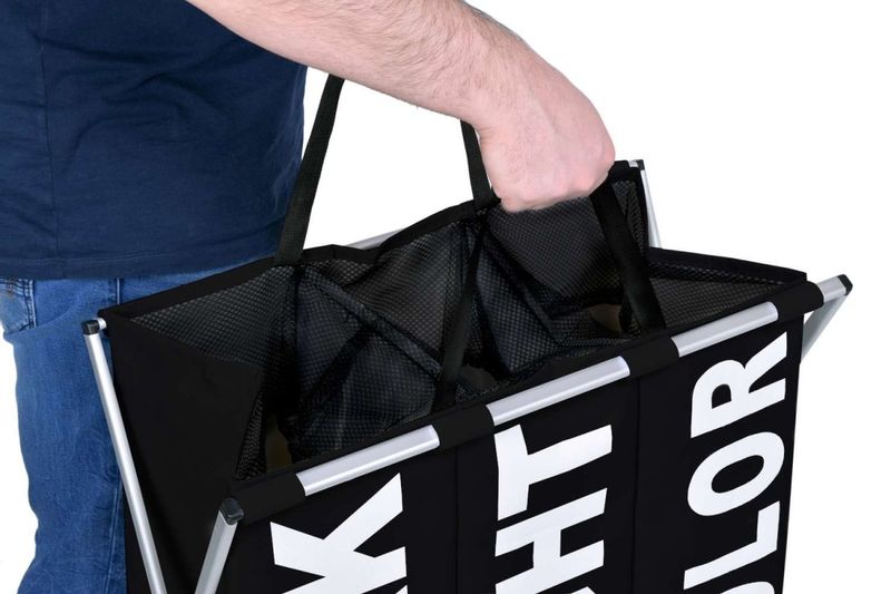 Trzykomorowy kosz na pranie TRIKO - 130L - czarny zdjęcie 5