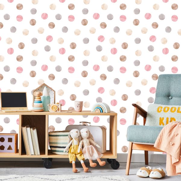 Tapeta Ścienna W Stylu Boho Akwarelowe KROPECZKI Groszki Abstrakcja zdjęcie 6