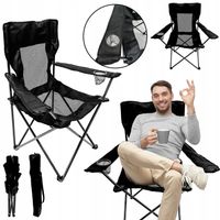 MOCNE SKŁADANE WYGODNE KRZESŁO TURYSTYCZNE WĘDKARSKIE NA RYBY DIEGO CZARNE