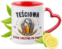 Dla Teściowej Kubek Czerwony Z Uszkiem W Kształcie Serca Na Prezent