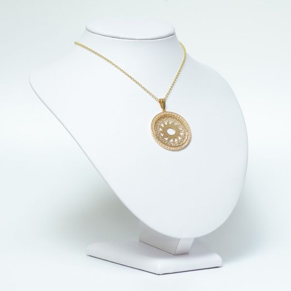 SREBRNA POZŁACANA ZAWIESZKA SŁOŃCE Z GRECKĄ DROGĄ Z CYRKONIAMI zdjęcie 2