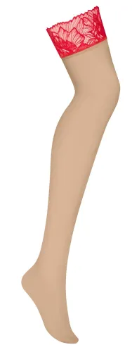 obsessive matildea pończochy z czerwoną koronką s/m, beżowe na Arena.pl