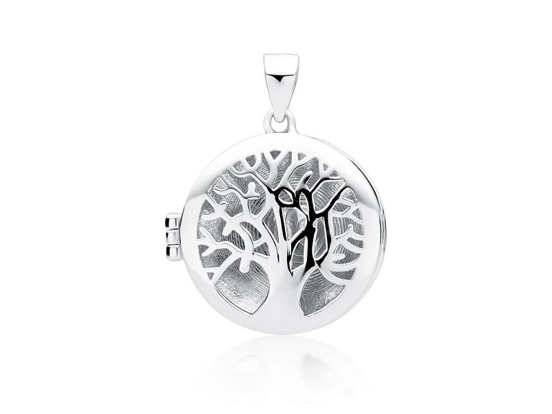 Delikatny rodowany srebrny otwierany okrągły wisiorek puzderko sekretnik drzewo życia tree srebro 925 Z1772 zdjęcie 1