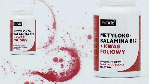 Metylokobalamina B12 1000 µg + Kwas foliowy 400 µg 100tabl.do ssania PolVit na Arena.pl