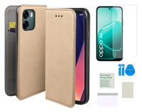 Etui z klapką do OPPO A6 4G 5G obudowa pokrowiec złoty + folia ochronna TPU