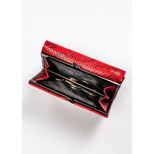 czerwony portfel damski ze zdobieniem na wzór skóry węża - 4u cavaldi na Arena.pl