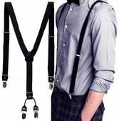 Męskie mocne Szelki czarne do spodni elastyczne  E43_Czarne