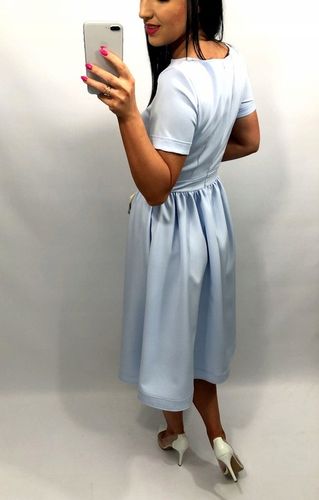 Sukienki Damskie Komunię Chrzciny Wesele Sukienka Elegancka Midi Błękit S na Arena.pl