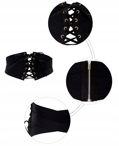 Czarny Gorset Pasek Szeroki Pas Gumowy Sznurowany na Arena.pl