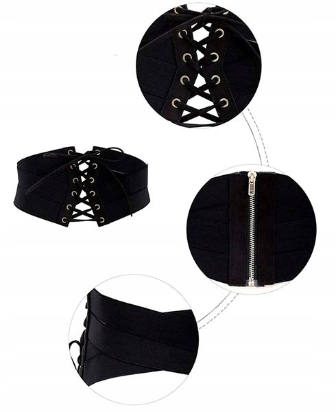 Czarny Gorset Pasek Szeroki Pas Gumowy Sznurowany zdjęcie 10