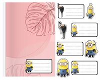 NAKLEJKI NA ZESZYT ZESZYTY NALEPKA 8szt - MINIONKI WZORY Z BAJEK + GRATIS