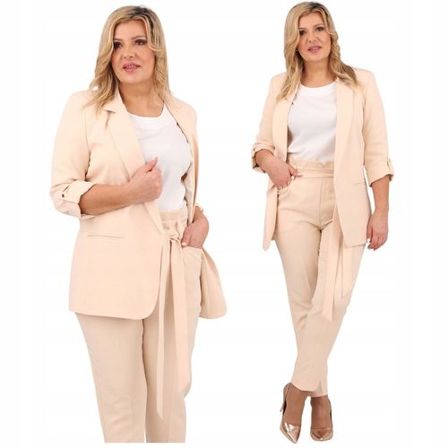 ELEGANCKI KOMPLET DAMSKI MARYNARKA I SPODNIE WIĄZANE POLSKI PRODUCENT na Arena.pl