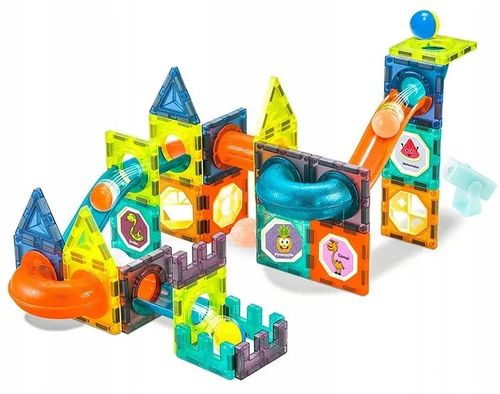 Świecące KLOCKI MAGNETYCZNE świecący tor kulkowy ZESTAW XL kulodrom 75 el. na Arena.pl