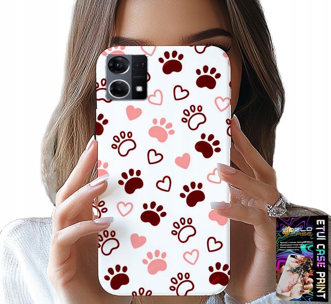ETUI DO OPPO RENO7 4G - PSIE ŁAPKI NA BIAŁYM TLE, PIES, KOT, MIŚ zdjęcie 1