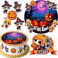 ZESTAW OPŁATEK NA TORT 20CM + 16 POSTACI - HALLOWEEN + IMIĘ 15CM 18CM